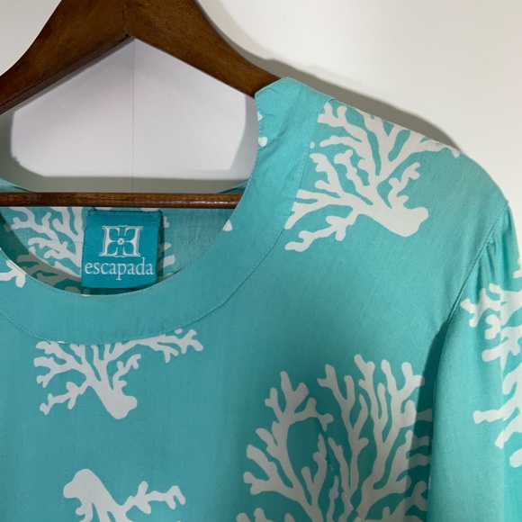 Escapada Swim Cover-Up Turquoise Blue White Coral Pattern Long Sleeve Size Med - Picture 4 of 16